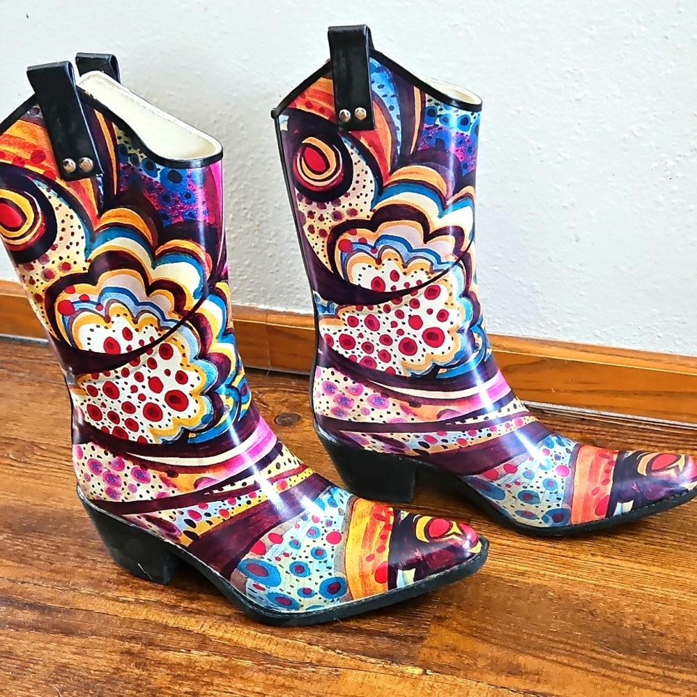 Nomad Colorful Rubber Waterproof Pointed Toe Cowboy Boots Sz.8